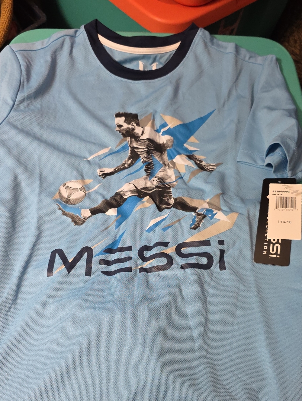 Boyâs 14/16 Light Blue Graphic Soccer Tee- NEW IN BAG!